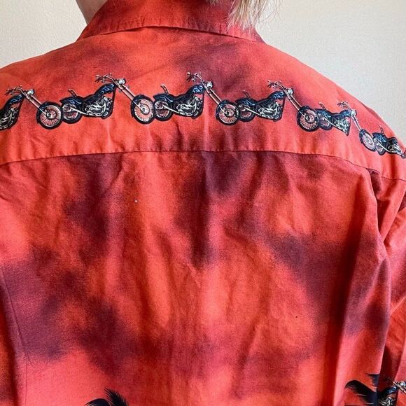 Vintage Mens Pacific Legend Hawaiian Motorcycle Cotton Button Down Short Sleeve - Picture 7 of 10